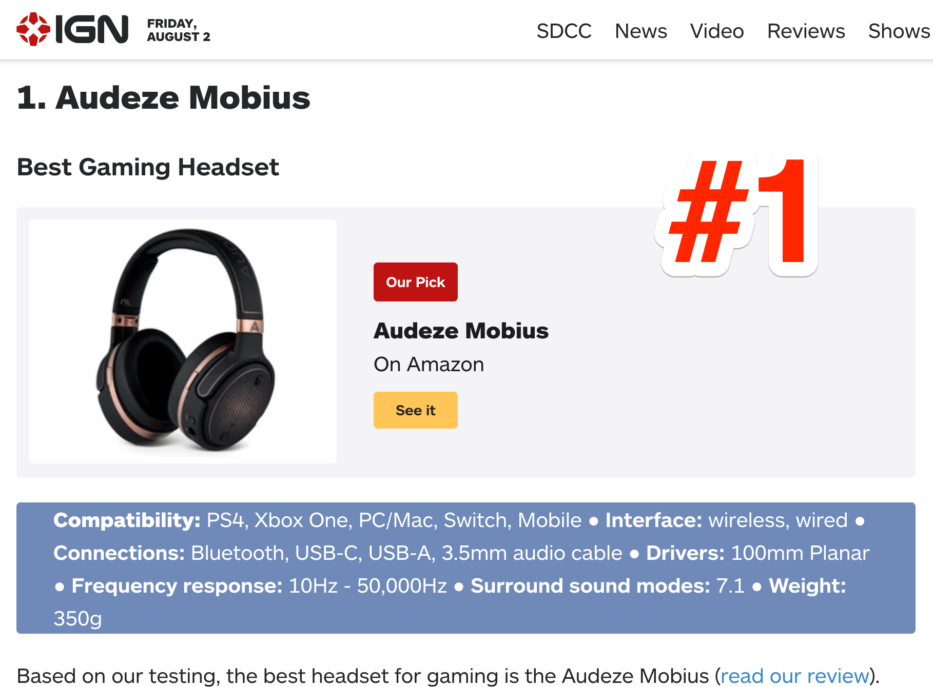 IGN Best Gaming Headset of 2019 Audeze LLC